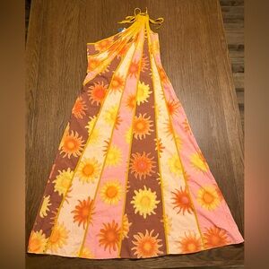NWT FARM Rio x Anthropologie One Shoulder Seamed A-Line Sunburst Dress